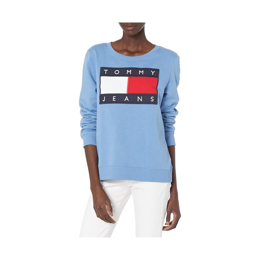 TOMMY JEANS Embroidered Logo Crewneck Sweatshirt Light Blue Size Small